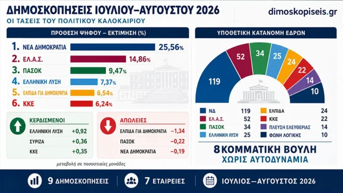Δημοσκοπήσεις Ιουλίου Αυγούστου 2026